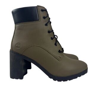 Timberland Allington Heeled Olive & Black Lace-Up Boots NWOT women size 7.5